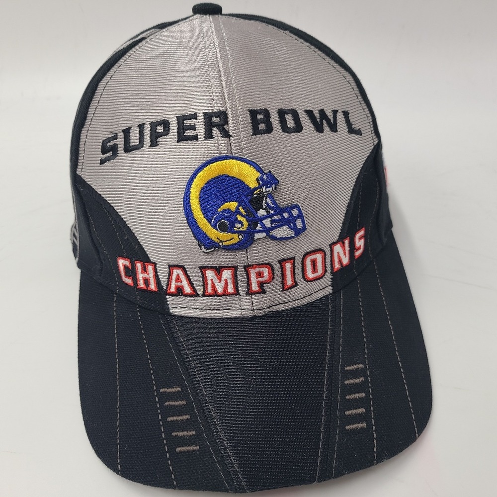 Vintage St Louis Rams Hat Adjustable Gray‎ Black NFL Super Bowl Champions XXXIV